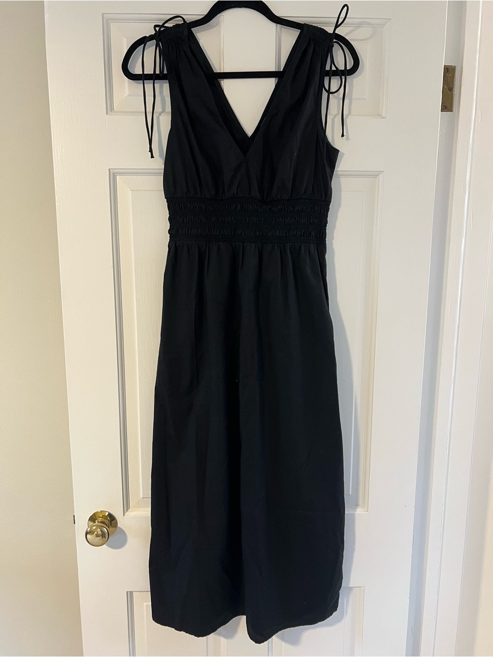 Old Navy Black Midi V-Neck Tie-Shoulder Dress